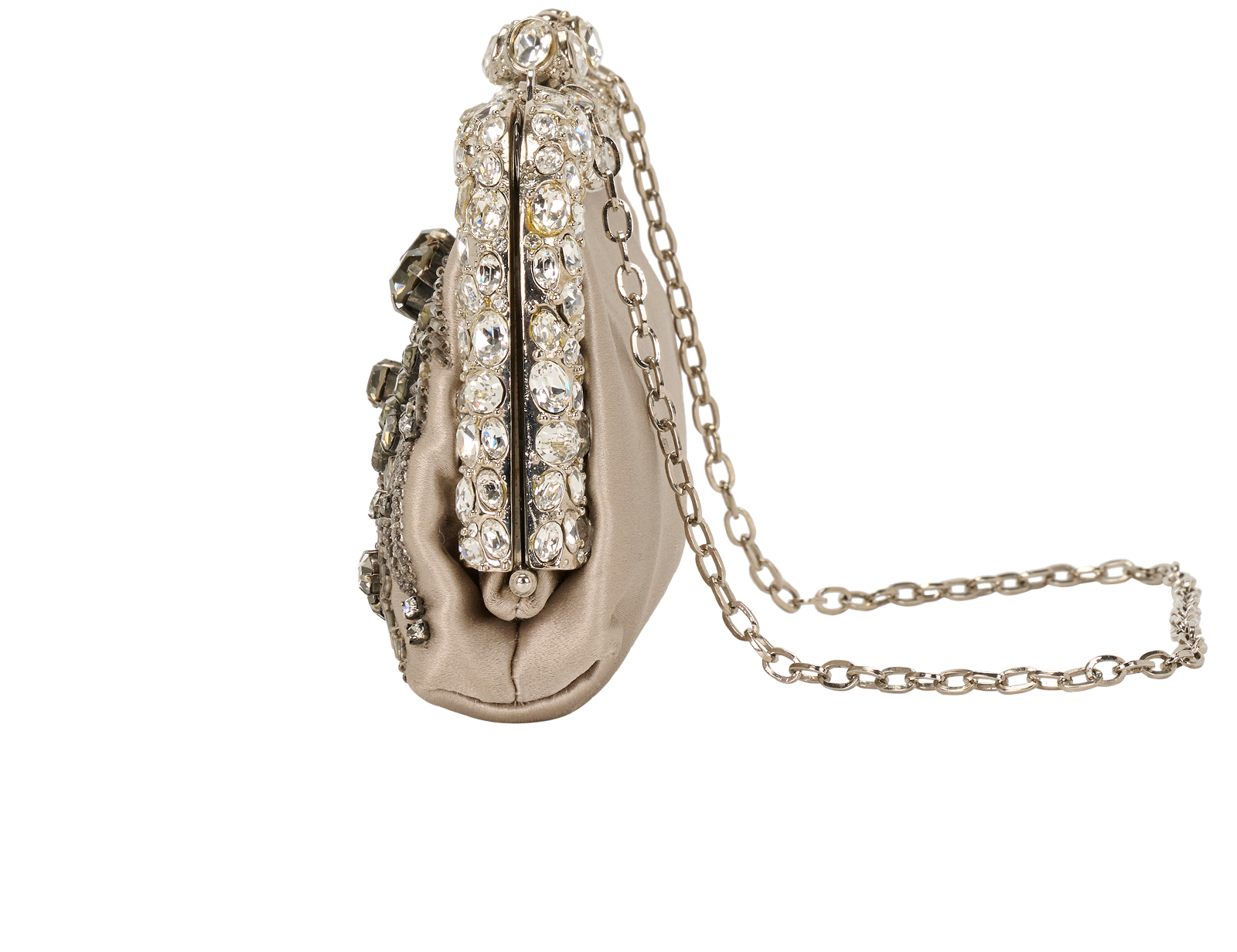 Embellished Mini Evening Bag, &pound;290, Handbags, Beige, Crystal/Satin, Bottom view